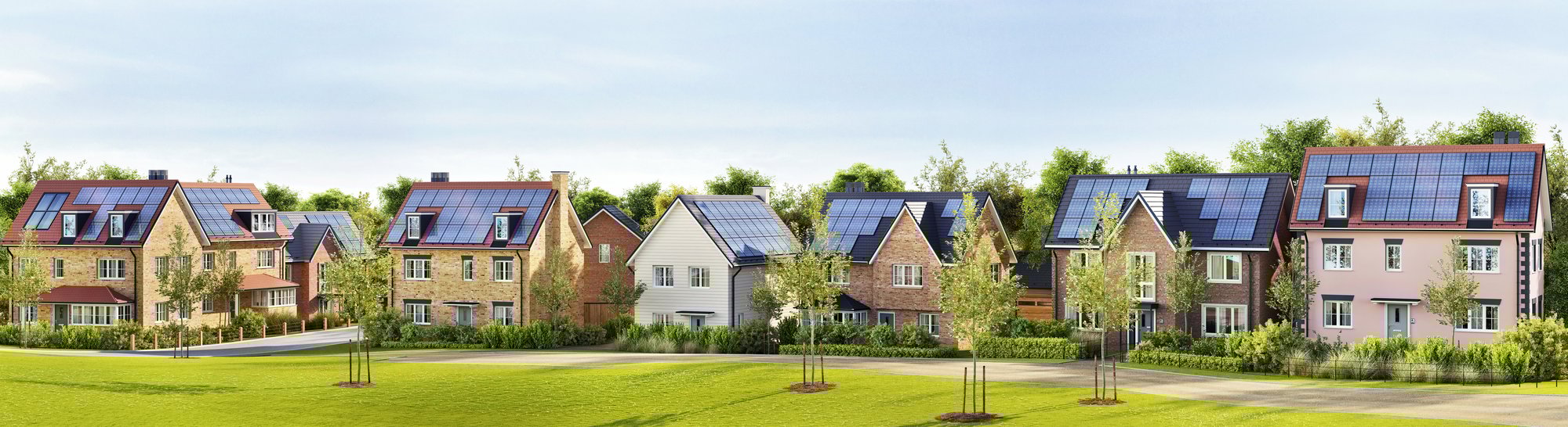 Häuser mit Solarpanels auf dem Dach